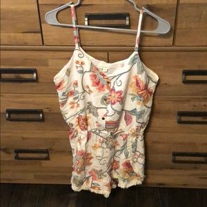 Gold button front romper with frayed bottom